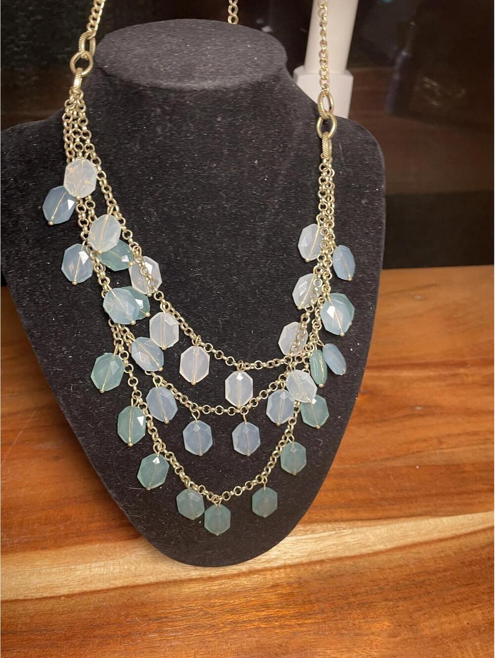 Vintage 3 Tiered Light Blue Faux Stone Necklace